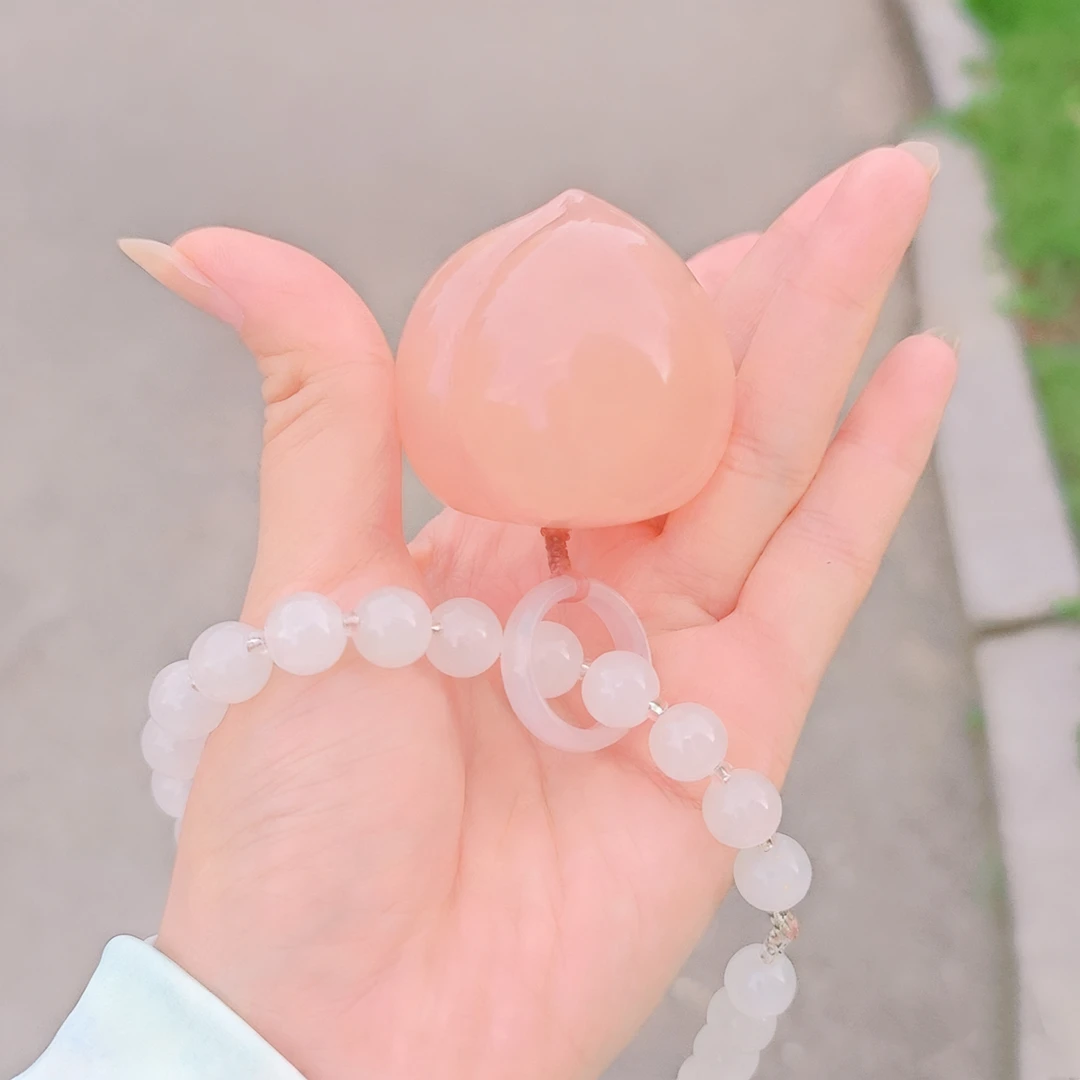 寿山石巴林石头粉冻寿桃手把件把玩件文玩盘玩桃子茶宠摆件工艺品