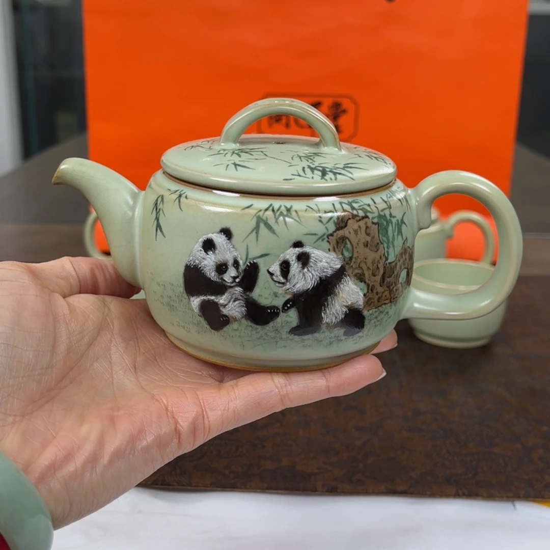 青澹墨雅彩绘茶壶