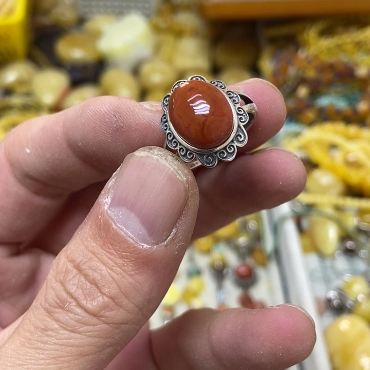 南红玛瑙银S925镶嵌戒指戒指