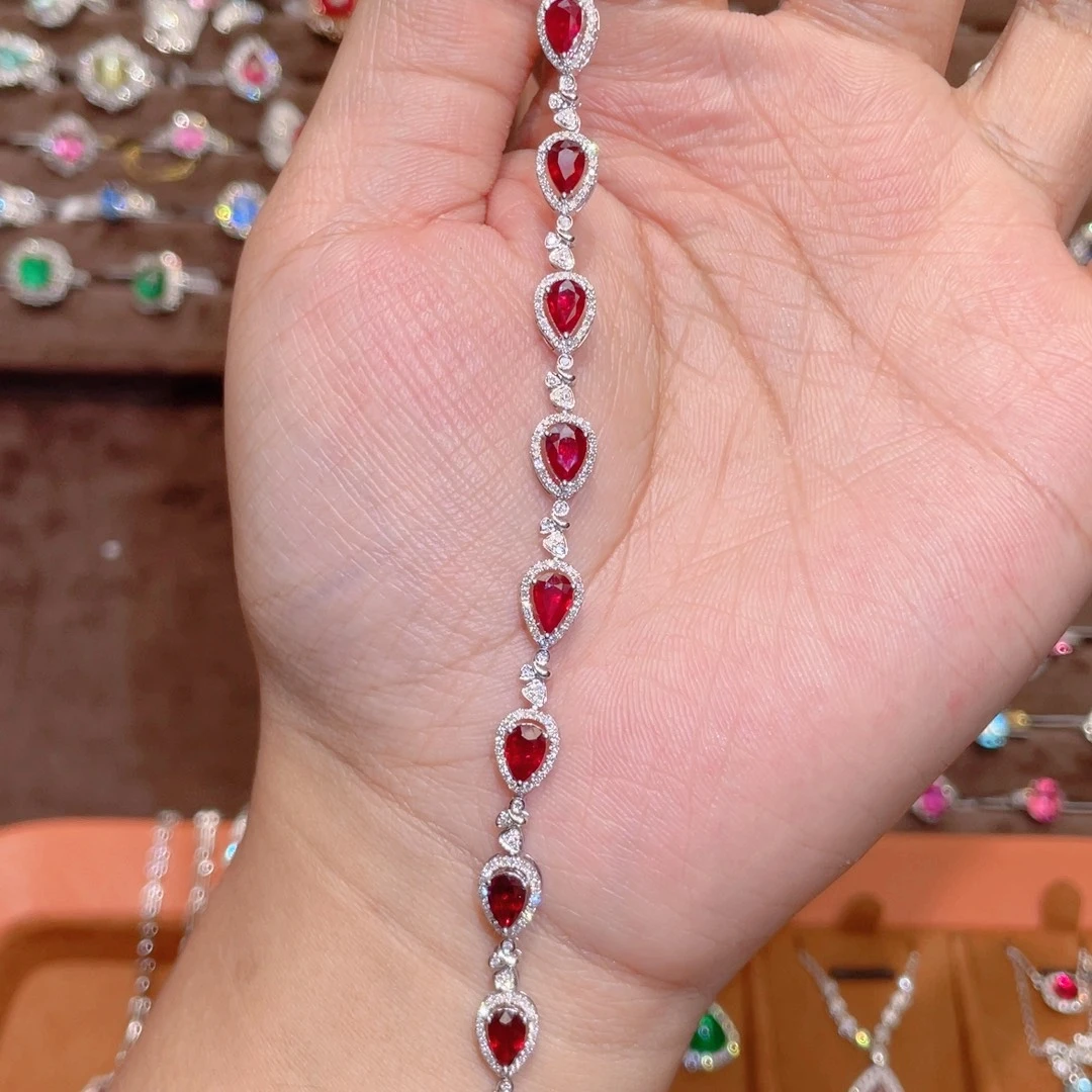 18K金镶嵌红宝石手链4.1ct 鸽血