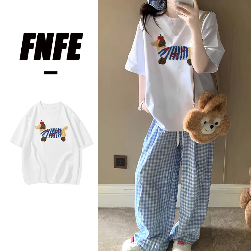 【又又仔专属】纯棉240克印花款腊肠狗宽松版港风夏季短袖t恤韩版潮