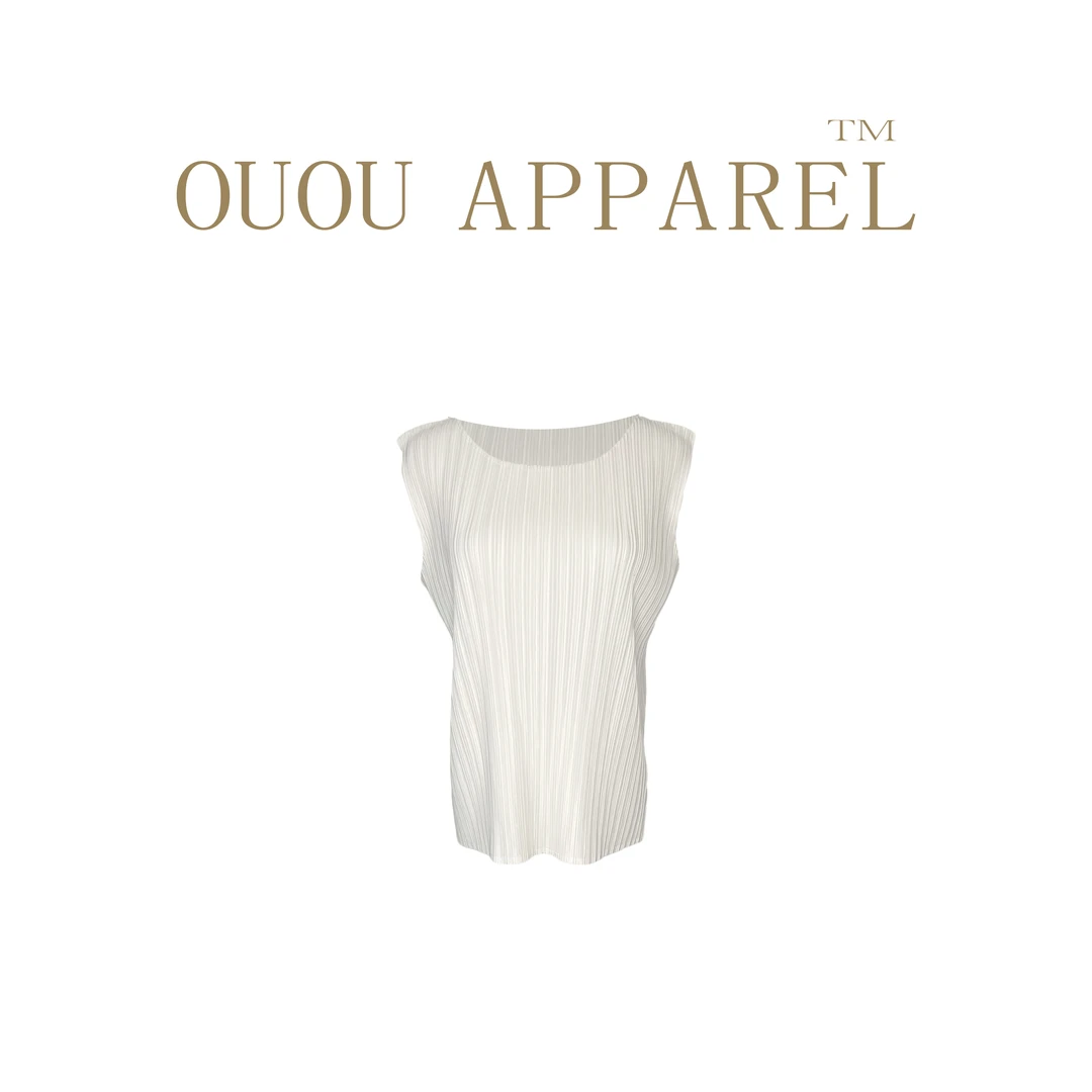 气质褶皱条纹常规款kk无袖轻奢时尚潮流港风M2夏季上衣白色女士