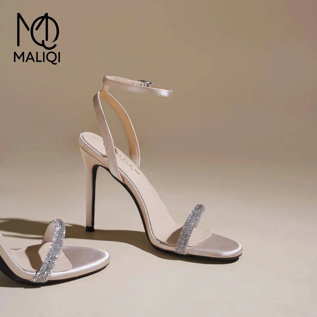 MALIQI玛莉琪 · 温柔繁星~香槟色一字带水钻高跟鞋凉鞋露趾细跟女