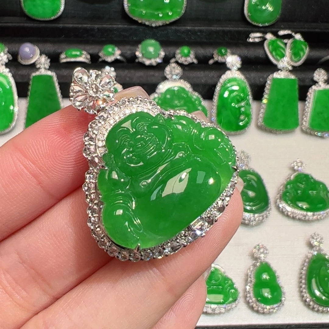 翡翠18K金镶嵌吊坠(不含链)