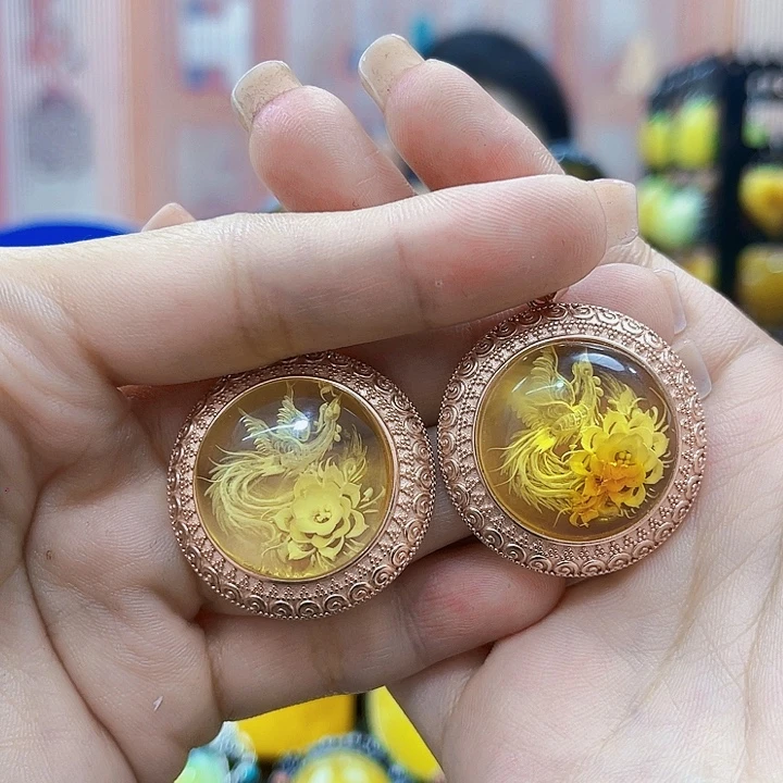 蜜蜡银S925镶嵌裸石耳环