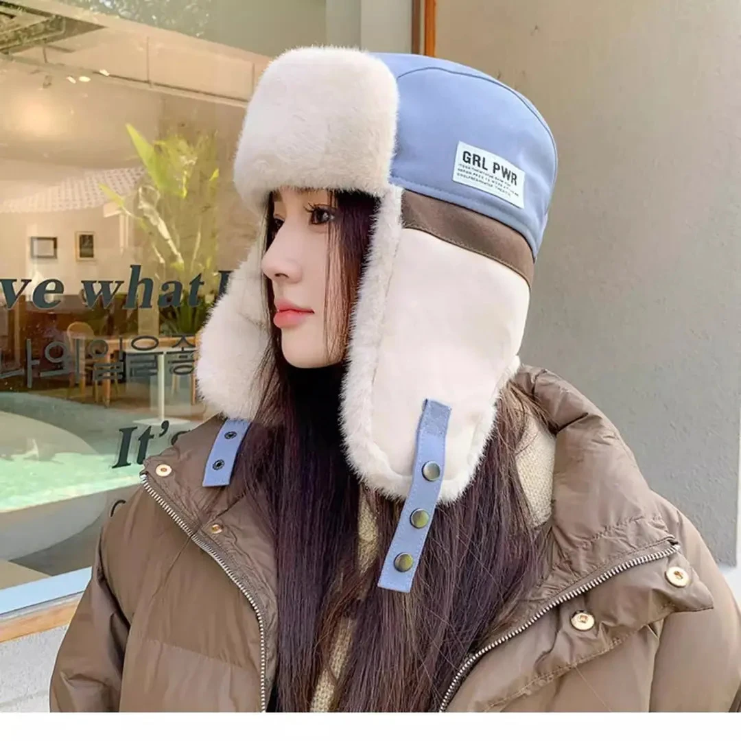 韩版拼色雷锋帽男女冬季加厚保暖百搭护耳帽户外出游滑雪飞行员帽