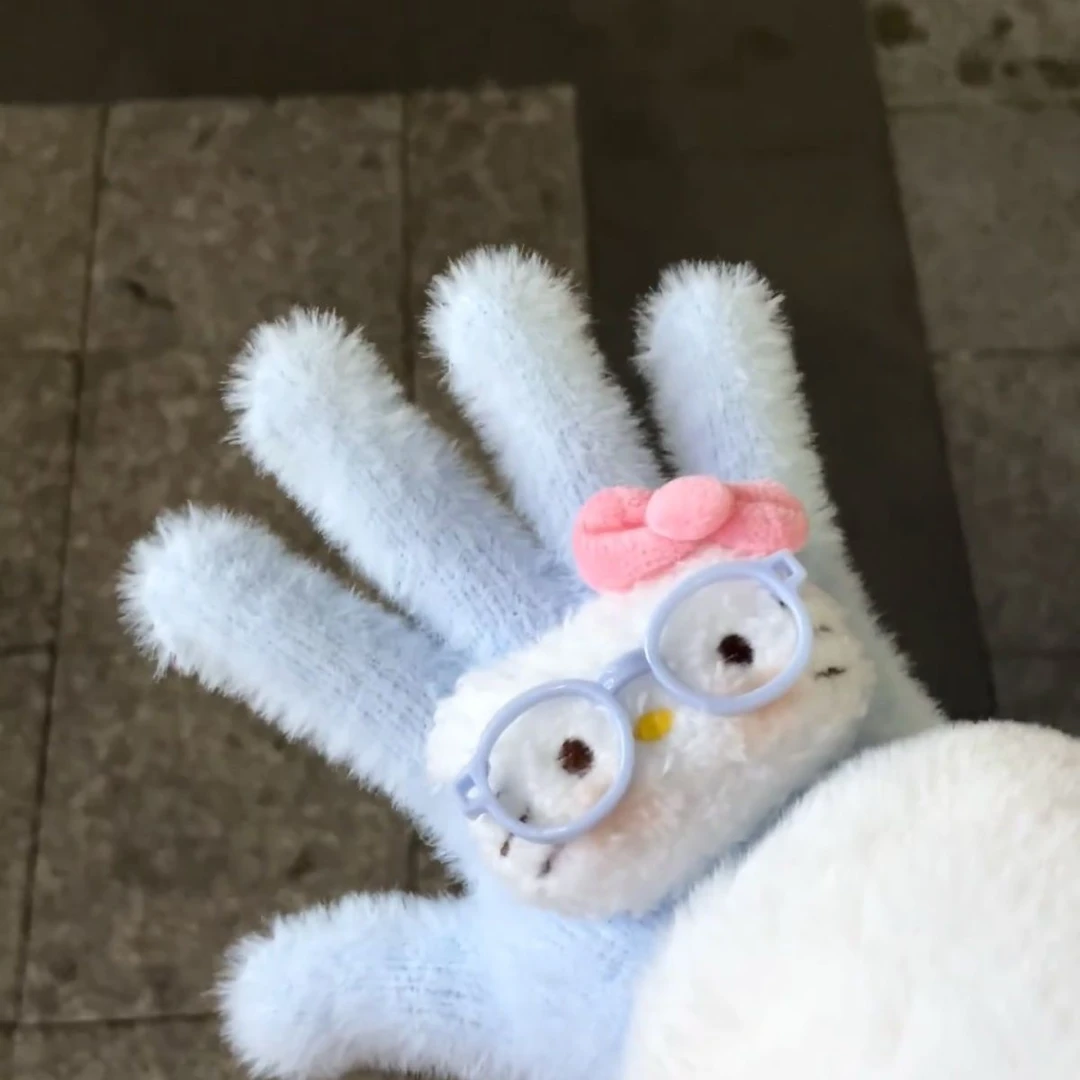 奶油蓝kitty可爱加厚毛绒手套奶呼呼少女心可触屏学生骑行防寒.zy
