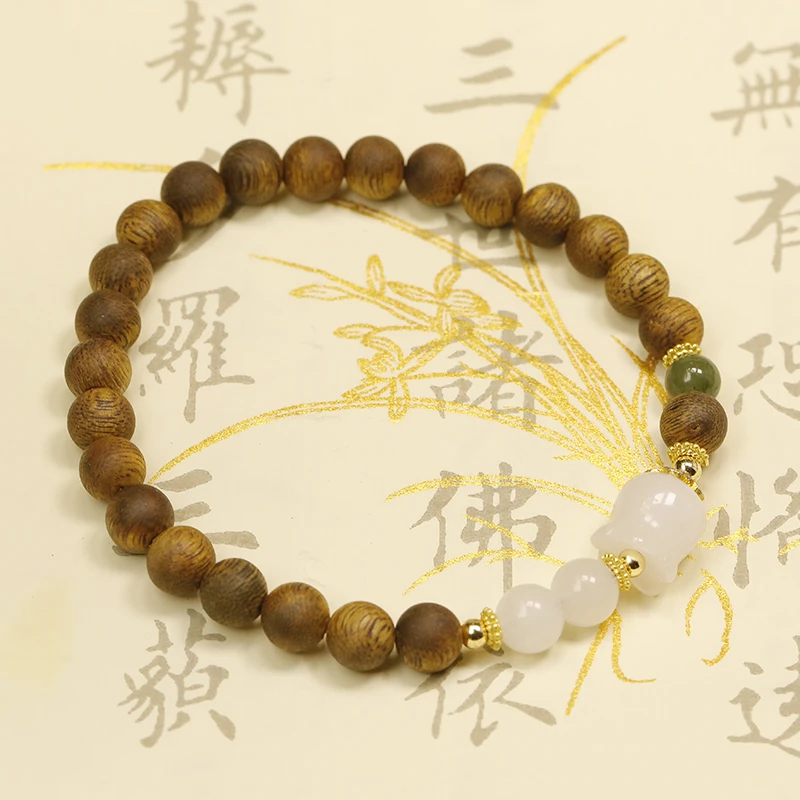 沉香莺歌绿奇楠沉香6mm颗单圈手链手串