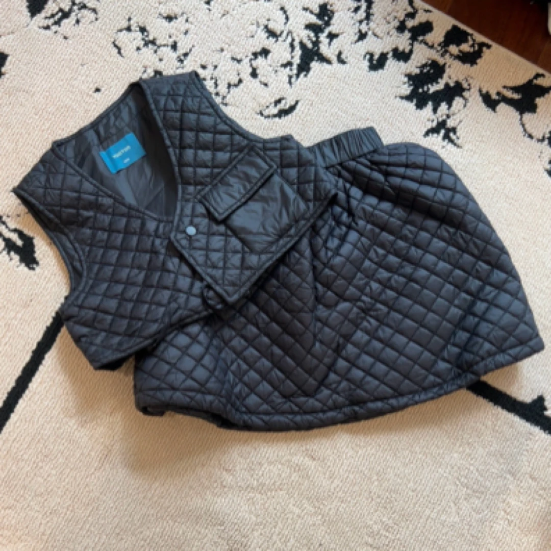 【编号P865】241181417-01-儿童棉马甲棉短裙套装黑色-VOOTOO