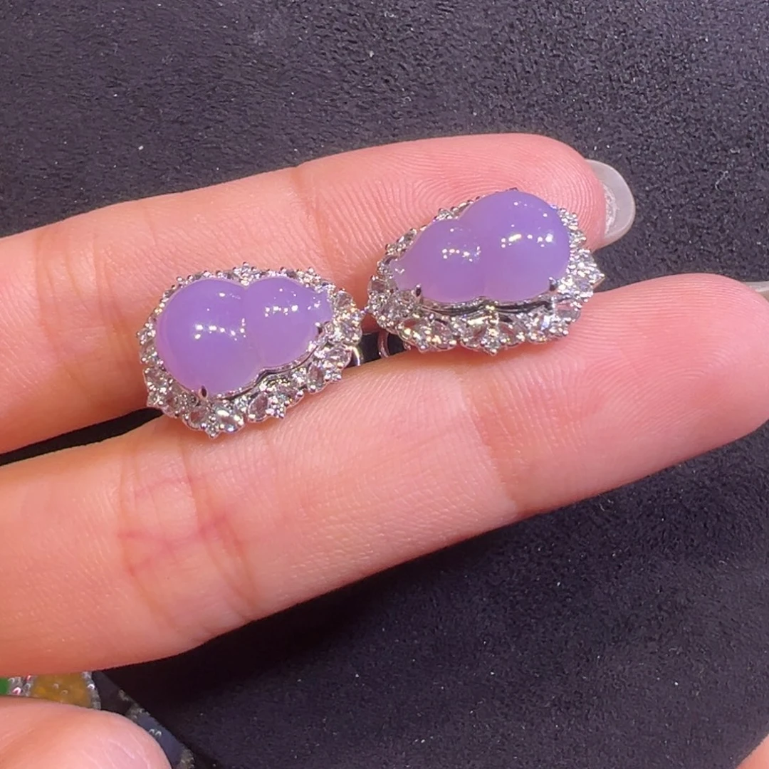 翡翠18K金镶嵌耳饰葫芦