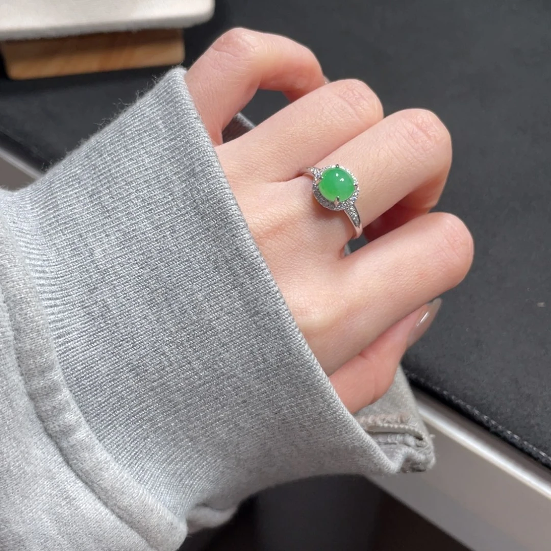 翡翠戒指银S925镶嵌7286