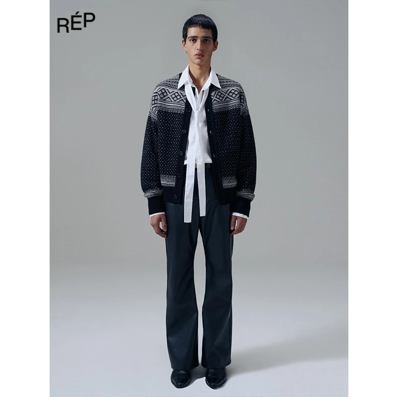 REP-NOICE设计师品牌黑白花纹针织外套 25FW女装秋冬新品