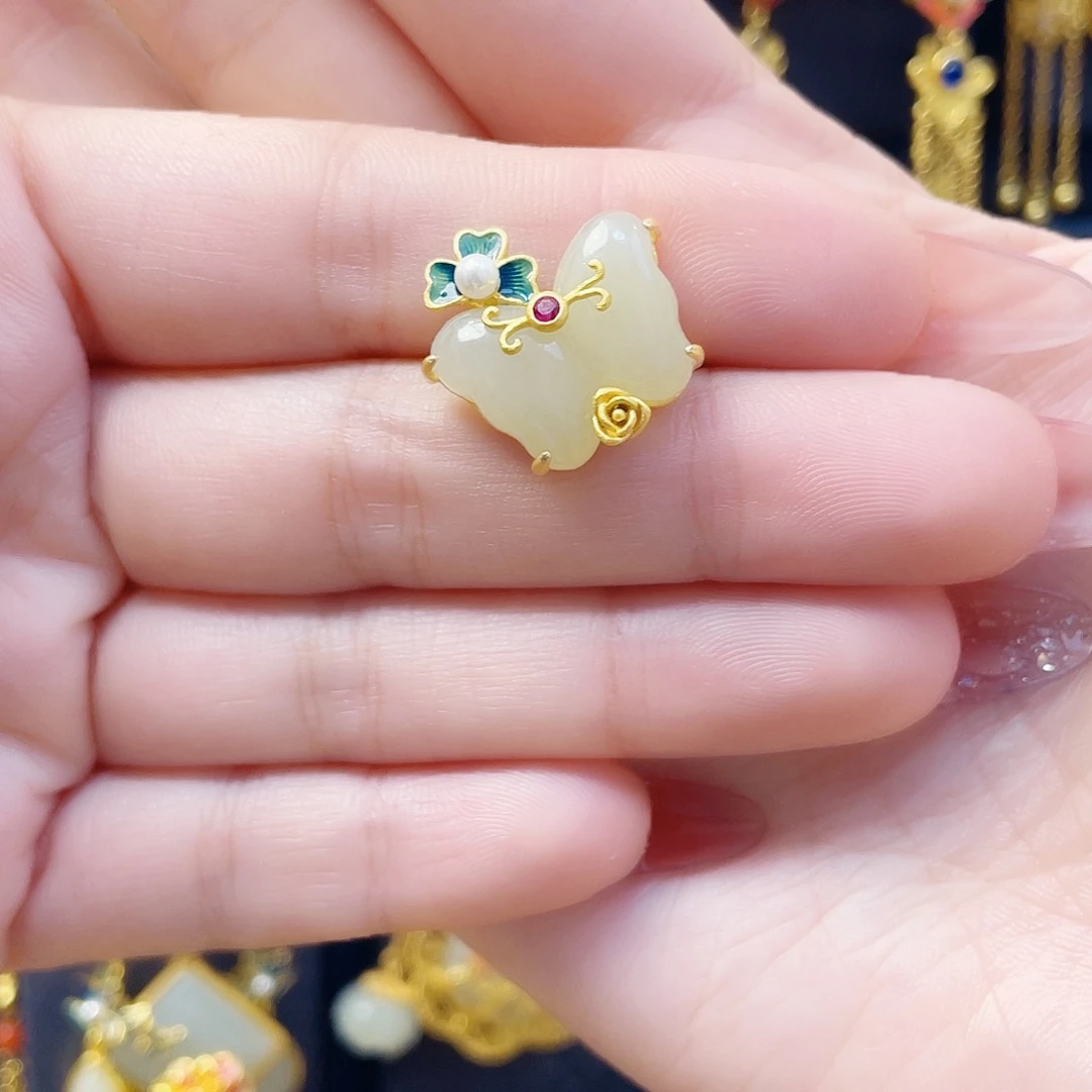 和田玉银S925镀金镶嵌戒指