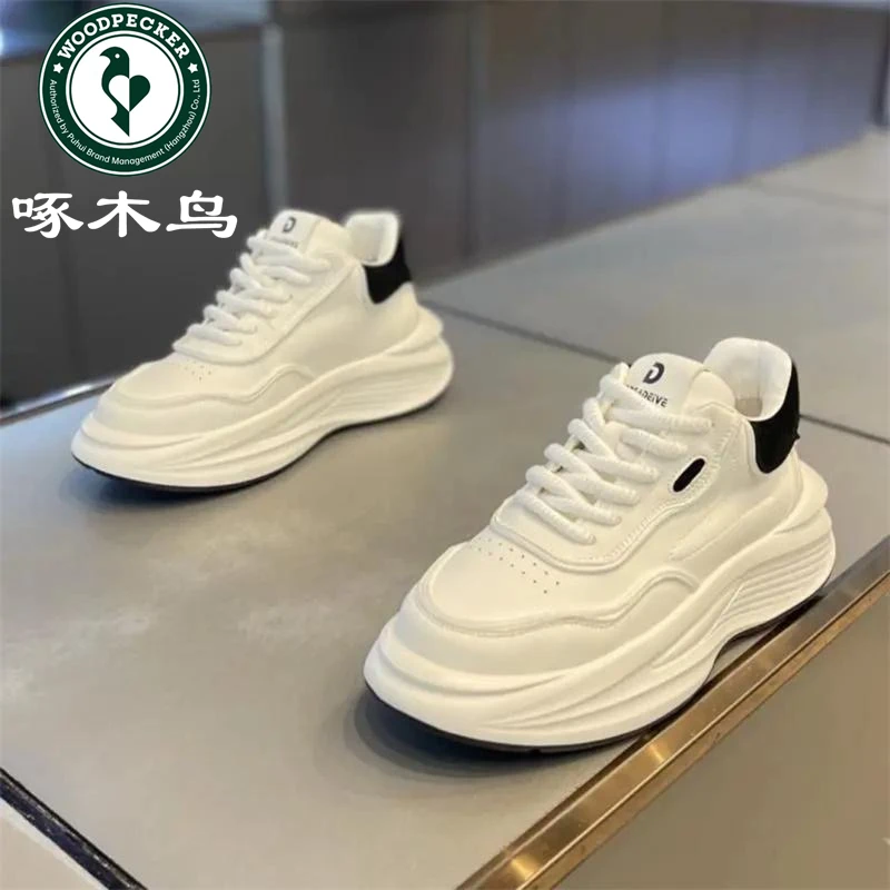 啄木鸟男鞋新款透气时尚休闲运动鞋子男款潮流百搭厚底增高小白鞋