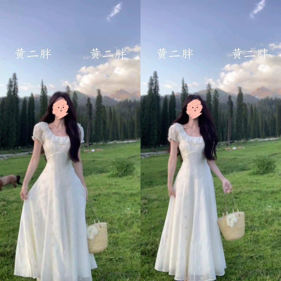 法式白色气质连衣裙女夏季2025新款轻熟温柔风收腰系带气质长裙子