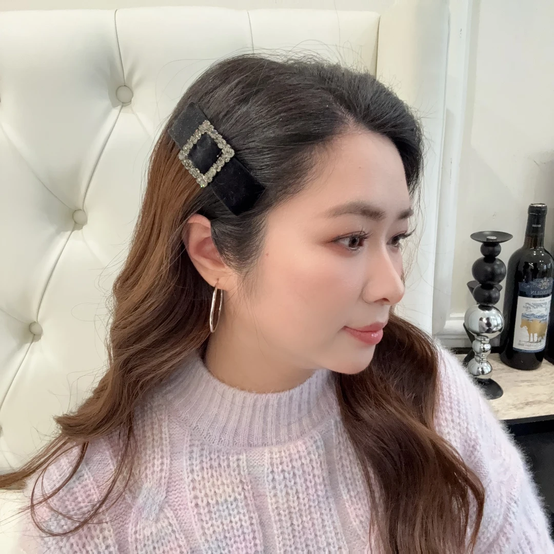 【黛娜】新款精致方形满钻黑色丝绒长方形BB夹5564