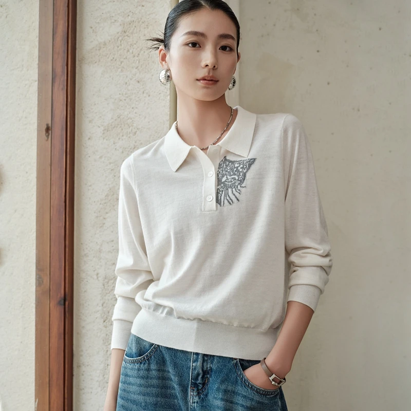 温尔雅熙猫咪薄款气质宽松型内搭羊绒衫提花宽松常规款打底衫