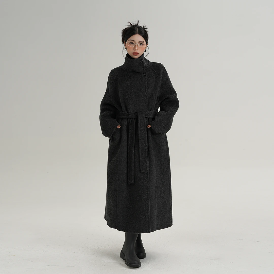 SRYS AME气质立领高领长款羊毛大衣毛呢外套双面呢子冬季新款女装