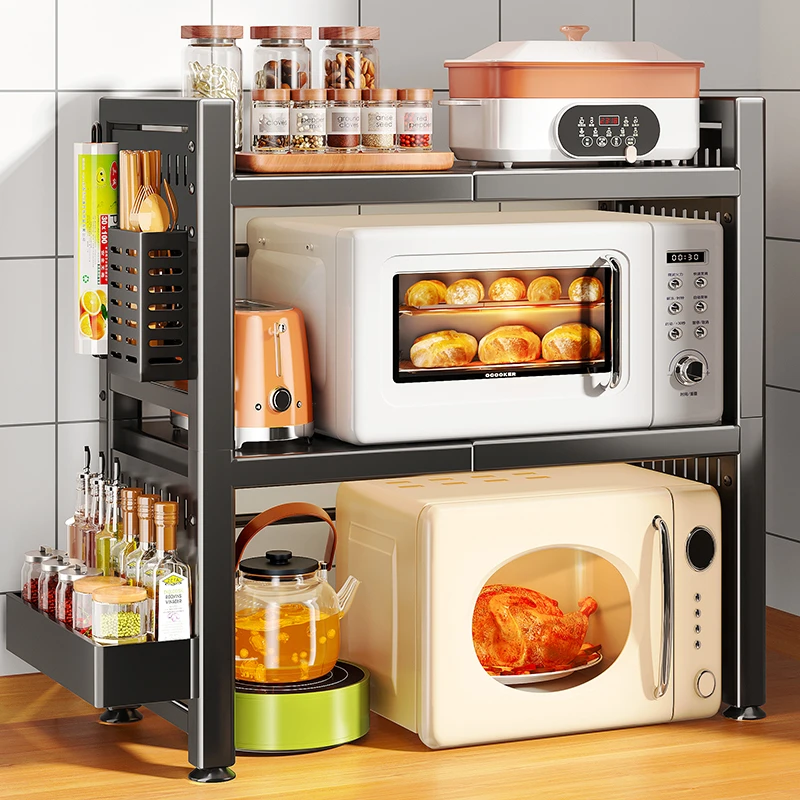 微波炉架子置物架台面烤箱可伸缩双层多功能桌面厨房收纳家用橱柜