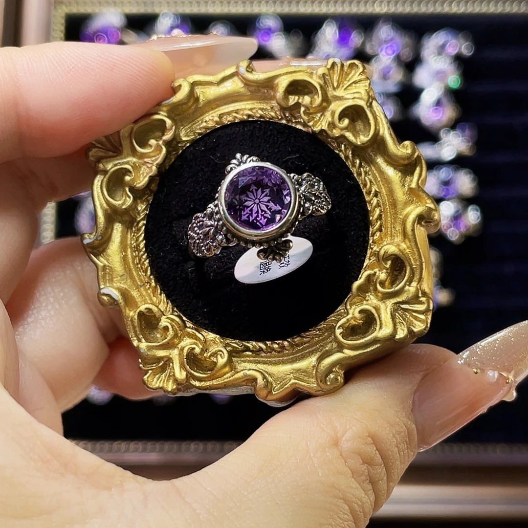 925银紫雪花鸢尾戒指