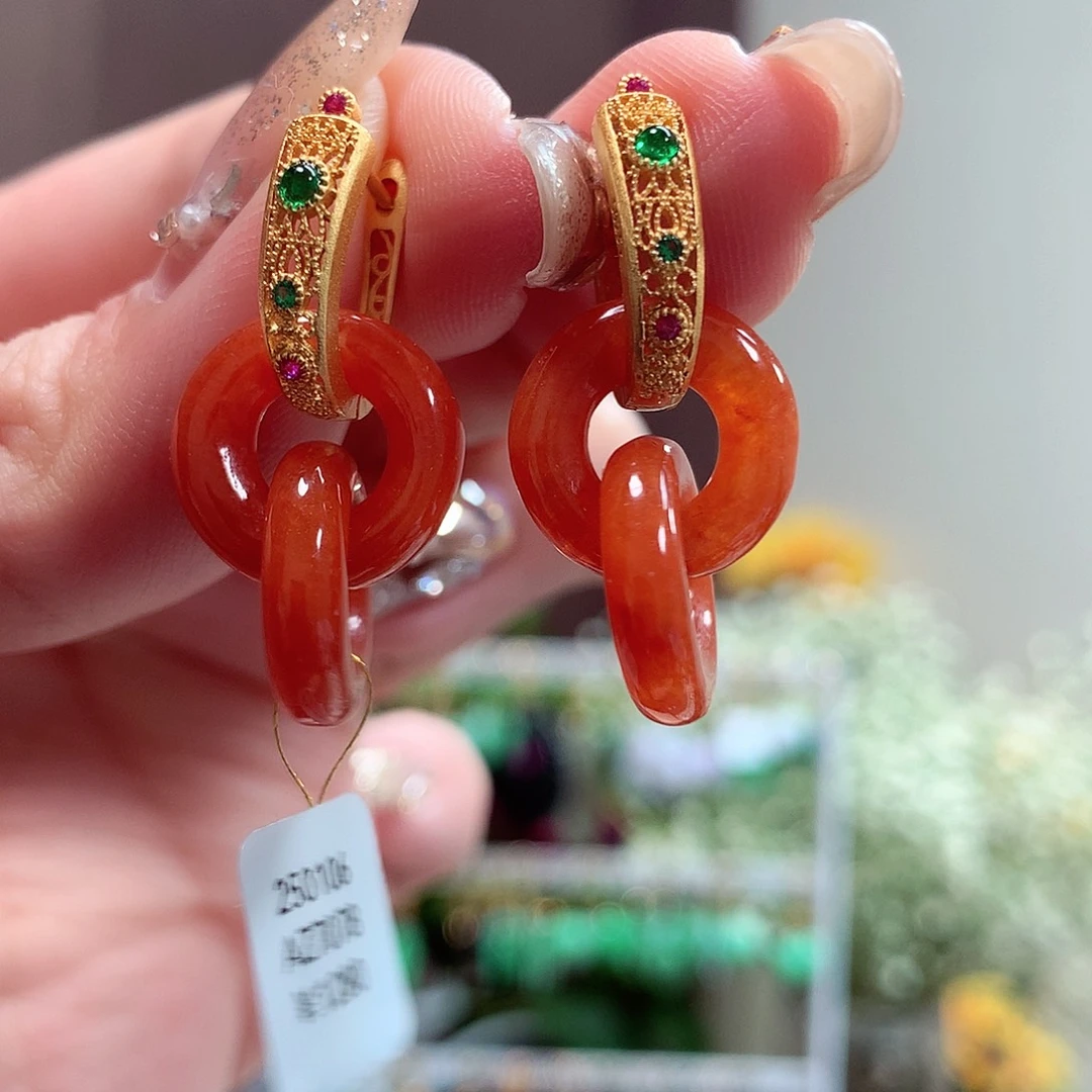 翡翠耳饰银S925镶嵌天然翡翠