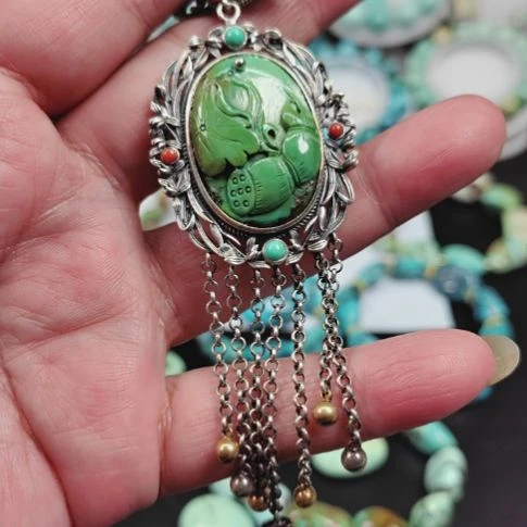 绿松石吊坠(不含链)银S925镶嵌牧*