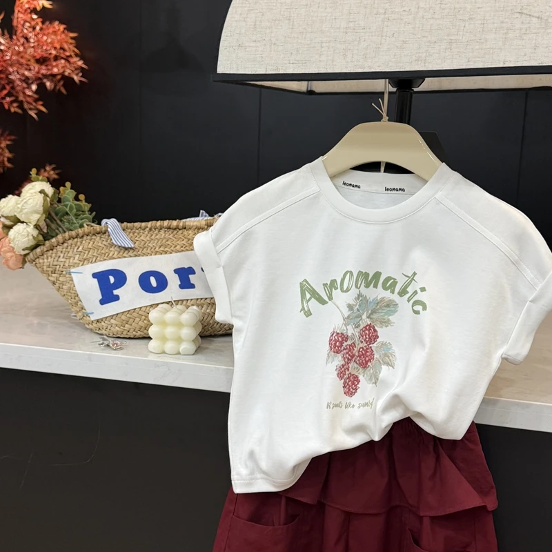 现货leomama【树莓T】女童短袖T恤夏季儿童宽松款印花洋气圆领上衣