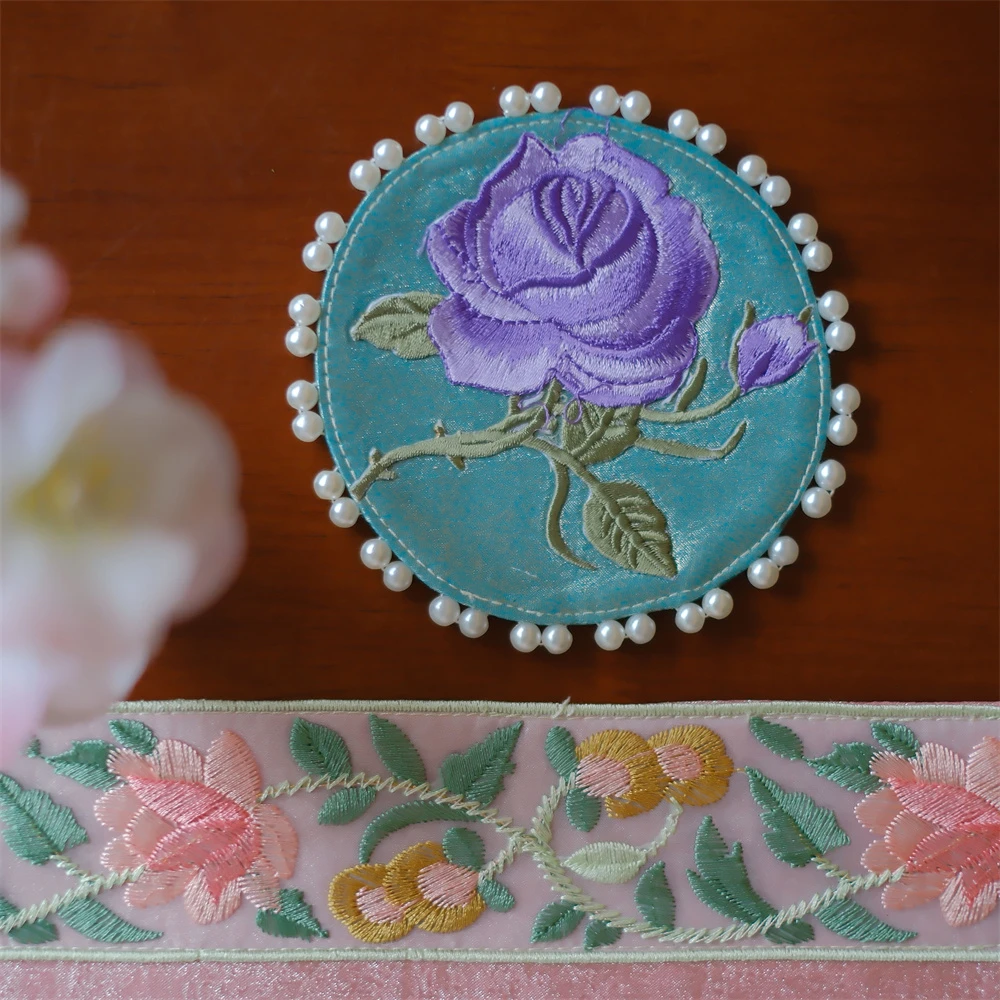 问春风【玫影沁香】薄荷蓝色圆形珍珠小茶垫茶席防烫隔热直径10cm