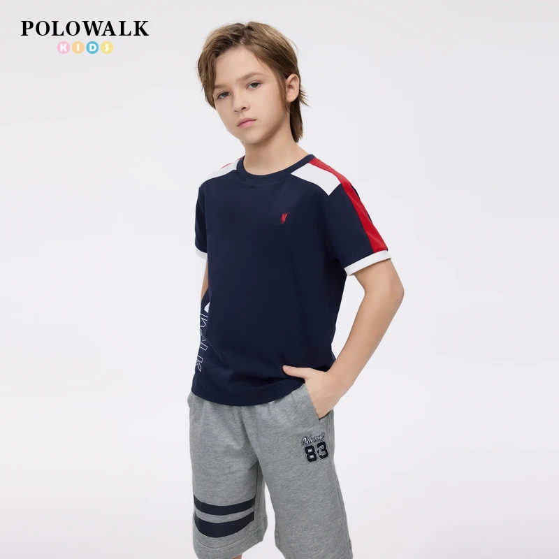 POLOWALK童装2025秋冬新品男童时尚短袖圆领短袖T恤W522F1181