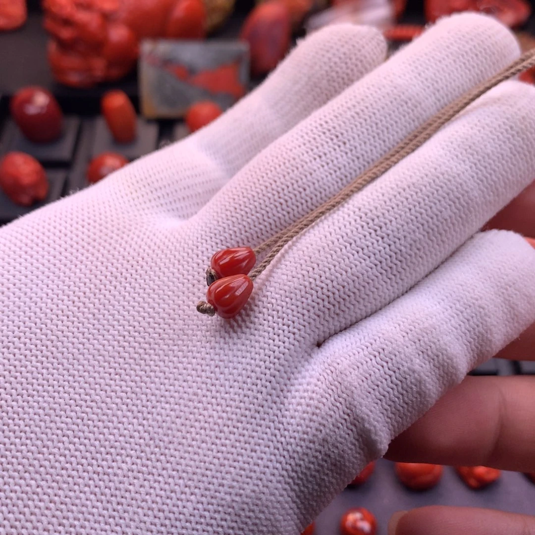 南红玛瑙未镶嵌川料原矿满色满肉精工弟子珠对珠6mm+