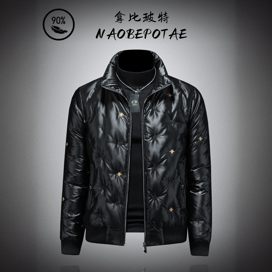 NAOBEPOTAE拿比玻特哑光亮面羽绒服男款刺绣高端潮流立领冬季外套
