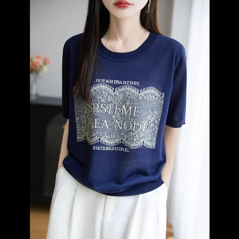 天丝莱赛尔 晾感夏季针织短袖 字母款不闷热贴身柔软