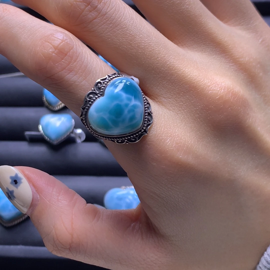 针钠钙石（海纹石）未镶嵌戒指爱心戒指色差略异