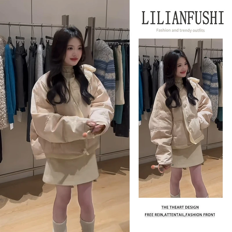 今年超火流行温柔系穿搭女2025新款气质保暖百搭外套半身裙两件套