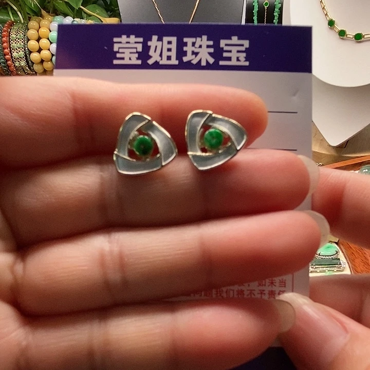 合金翡翠耳饰绿耳钉