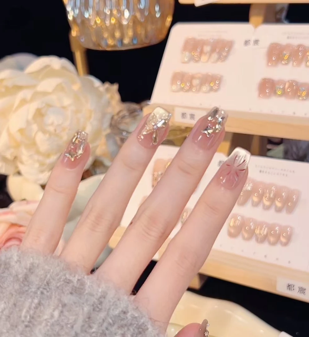 【烟花福蝶】手工穿戴甲气质款光疗美甲10AA