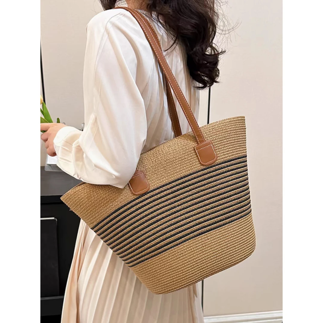 女夏季手提包海边托特包大容量编织单肩包藤编草包水桶包潮