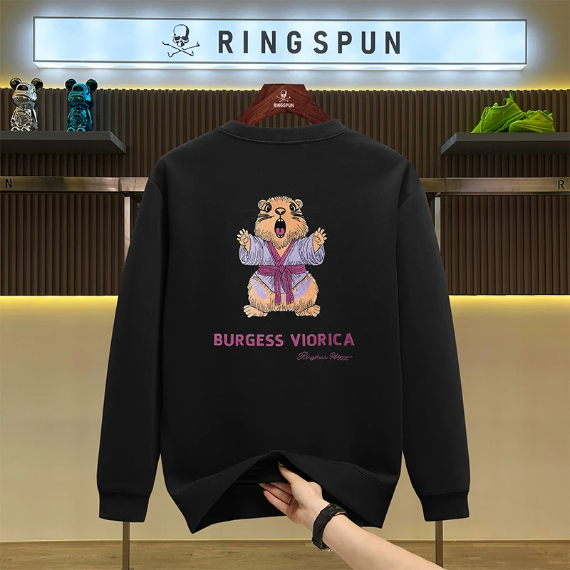 【变色土拨鼠】新款卫衣外套轻奢痞帅男装上衣百搭圆领刺绣男女内搭