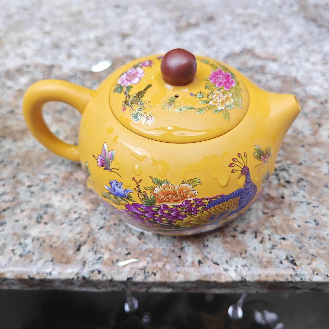 【闪购商品】黄金段孔雀开屏凤鸣西施壶