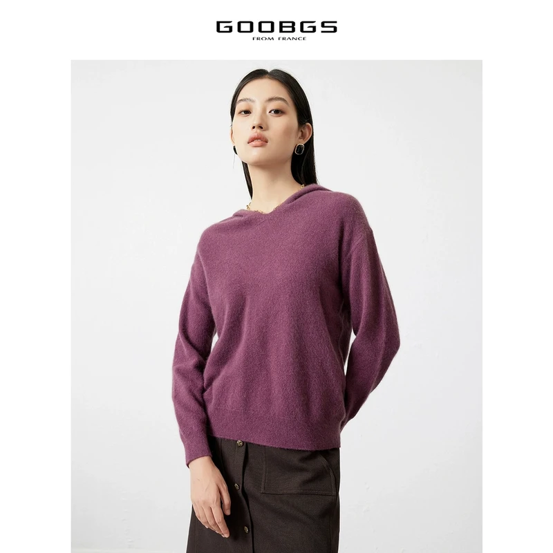 谷邦GOOBGS 紫色海军领连帽长袖套头毛衫 G2471185