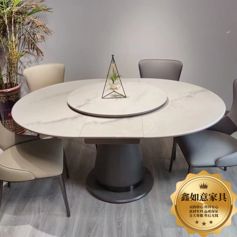 轻奢超晶石餐桌椅广东佛山超晶石伸缩餐桌小户型客厅圆形吃饭桌可