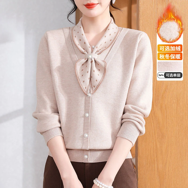 妈妈冬装针织衫上衣加绒加厚毛衣中老年人秋冬季减龄保暖打底小衫