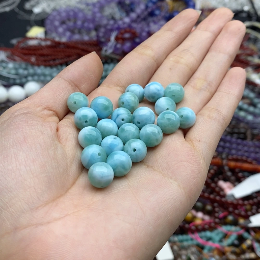 玛瑙/玉髓未镶嵌珠宝半成品一个装纯天然9mm蓝海纹圆珠