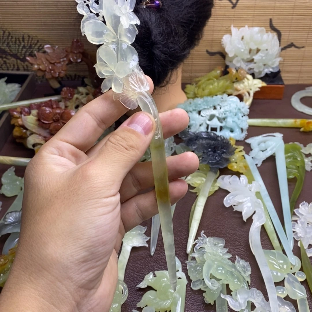 橘****蛇纹石玉未镶嵌发饰