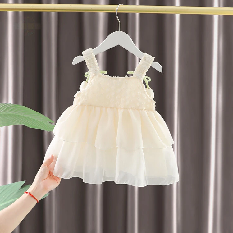 2025夏新品女宝宝蓬蓬纱蛋糕裙婴儿百天周岁礼服小飞袖吊带裙子