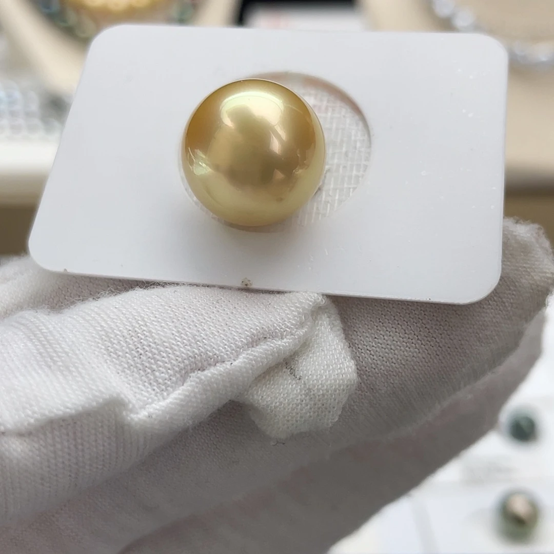 未镶嵌戒圈海水珍珠极光镜面南洋金珠炫彩正圆14-15mm