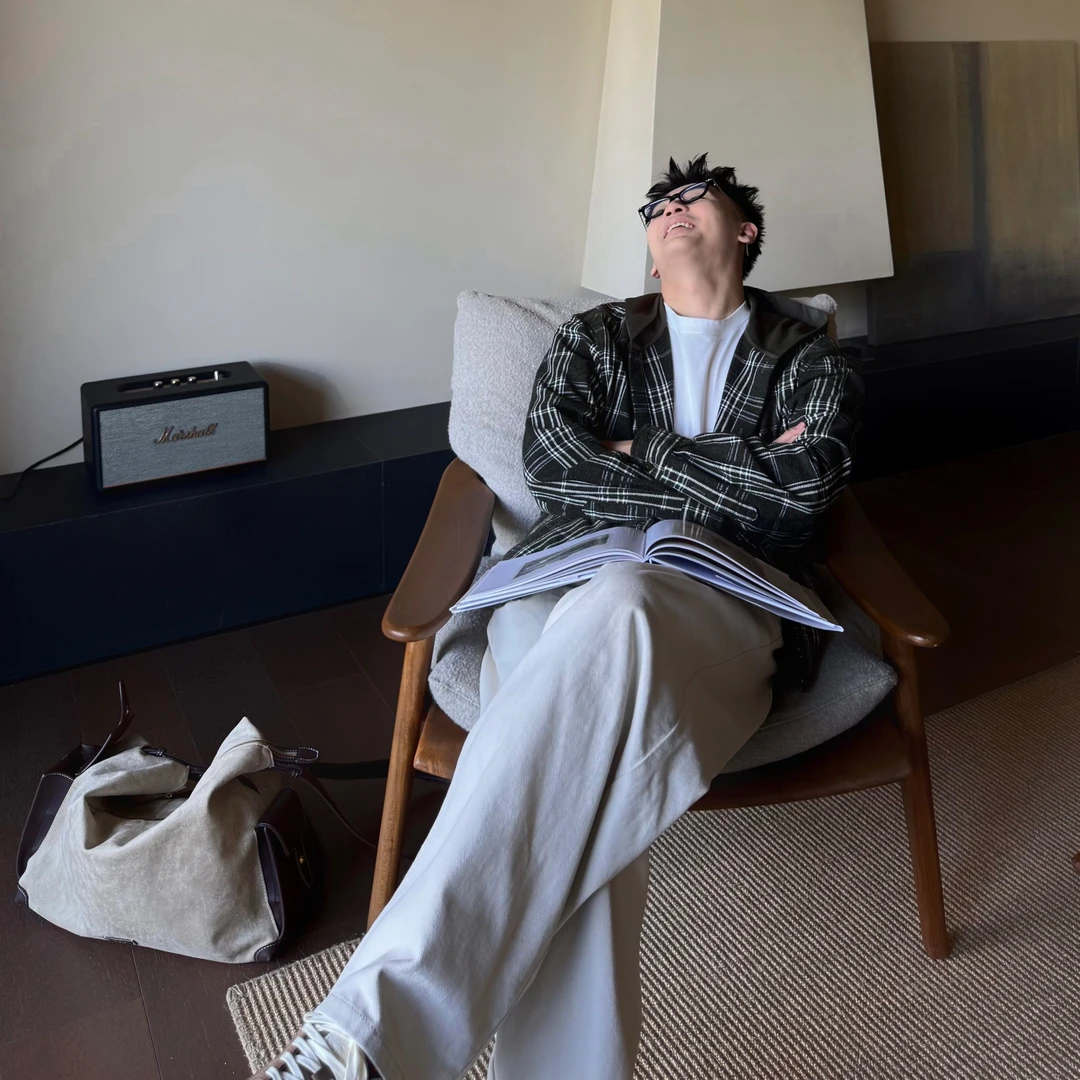 SANBAI 叁佰【云杉】抗皱挺括廓形绿色格纹连帽衬衫外套