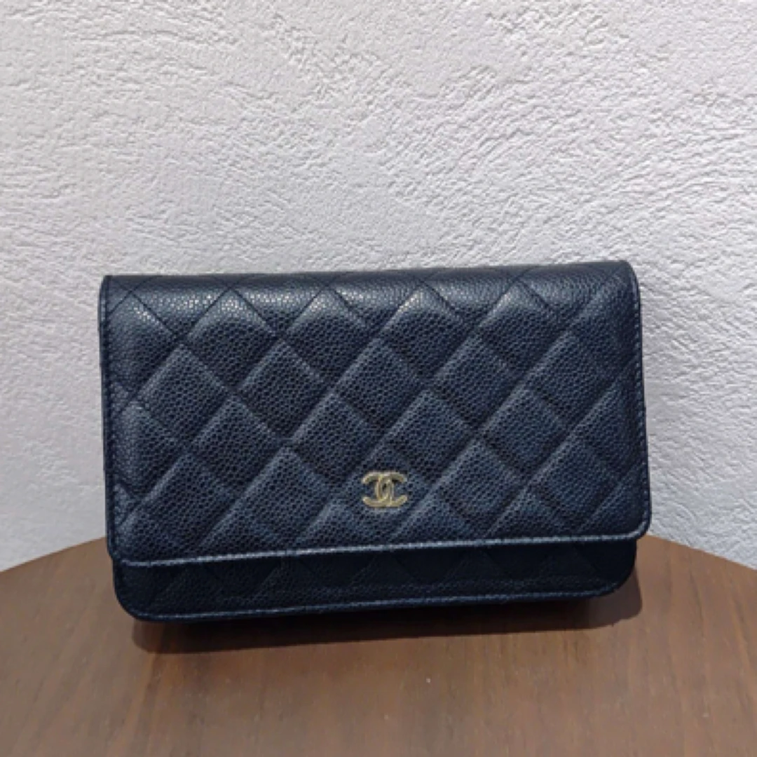 99新 Chanel/香奈儿 黑金荔枝纹牛皮woc