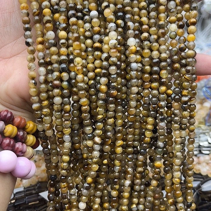 玛瑙/玉髓未镶嵌珠宝半成品2条4mm虎眼石