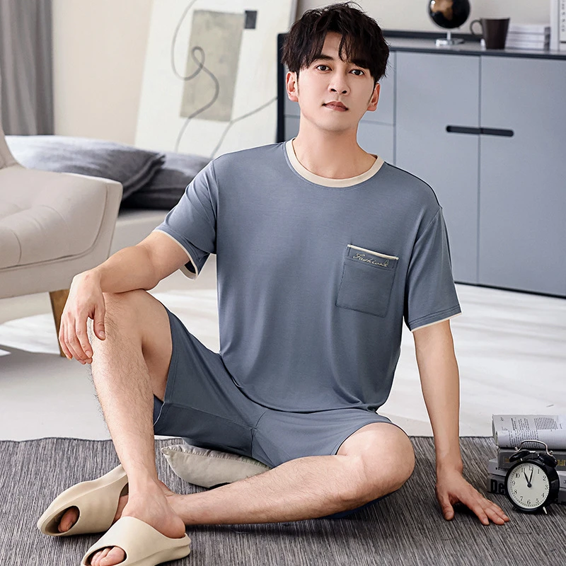 莫代尔夏天睡衣男士薄款宽松短袖短裤夏季可外穿运动家居服男套装